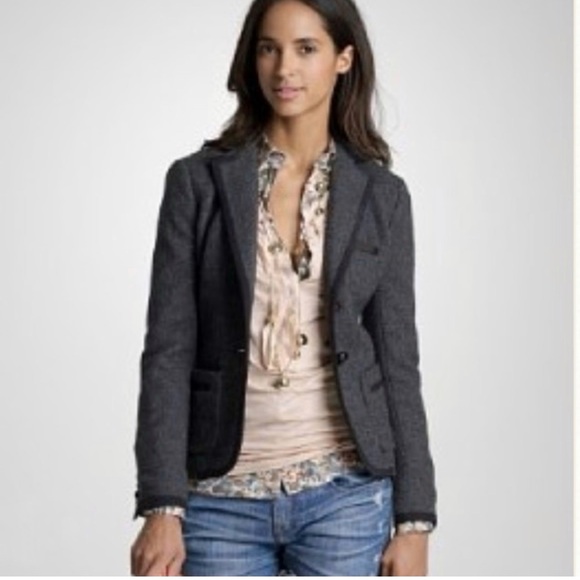 NWT J.Crew Professor Herringbone Grey Wool blazer Academia Preppy Career sz 10 - Picture 3 of 16